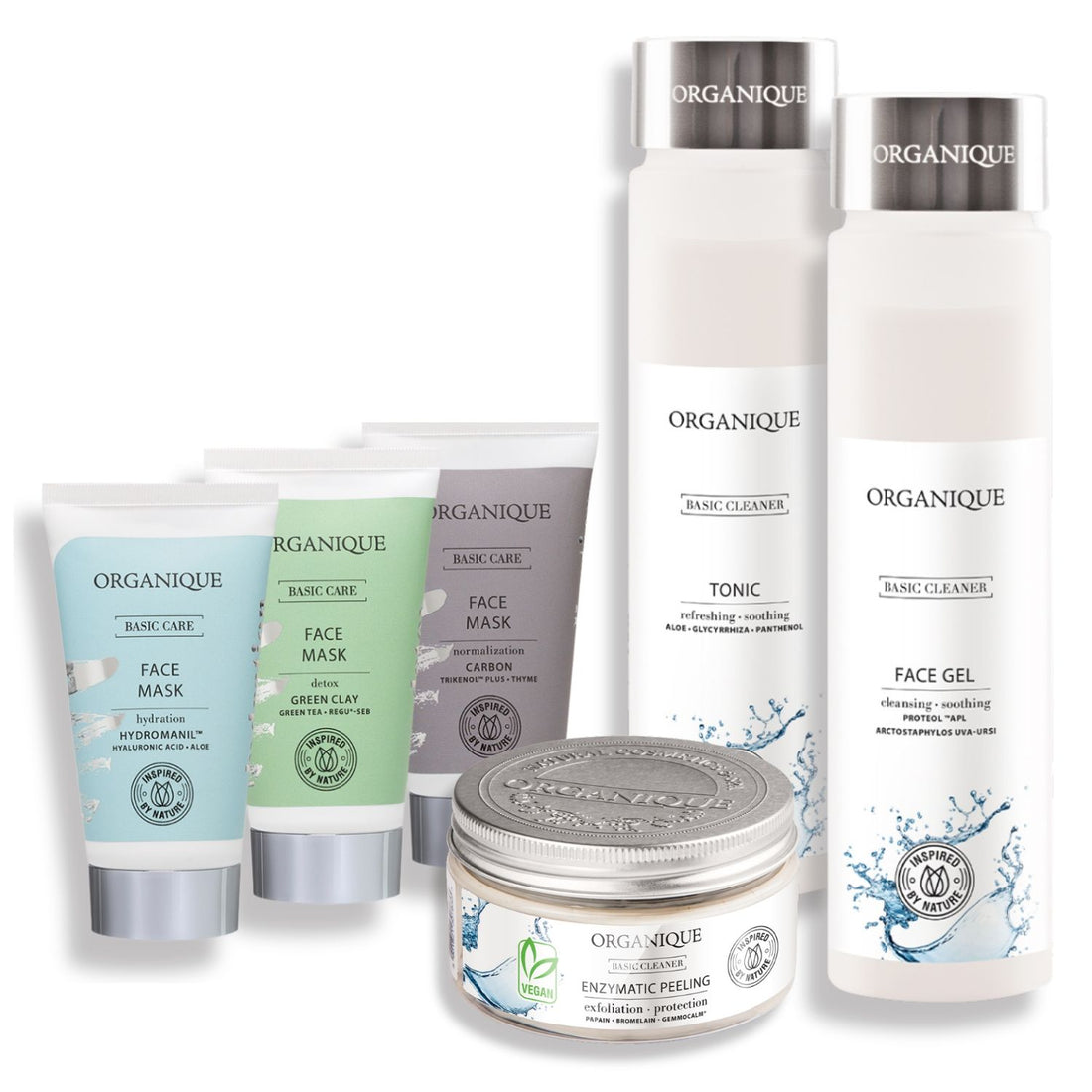 ORGANIQUE Skincare Set BEAUTY ROUTINE| Face Gel + Tonic + Enzymatic Peeling + 3 Face Masks