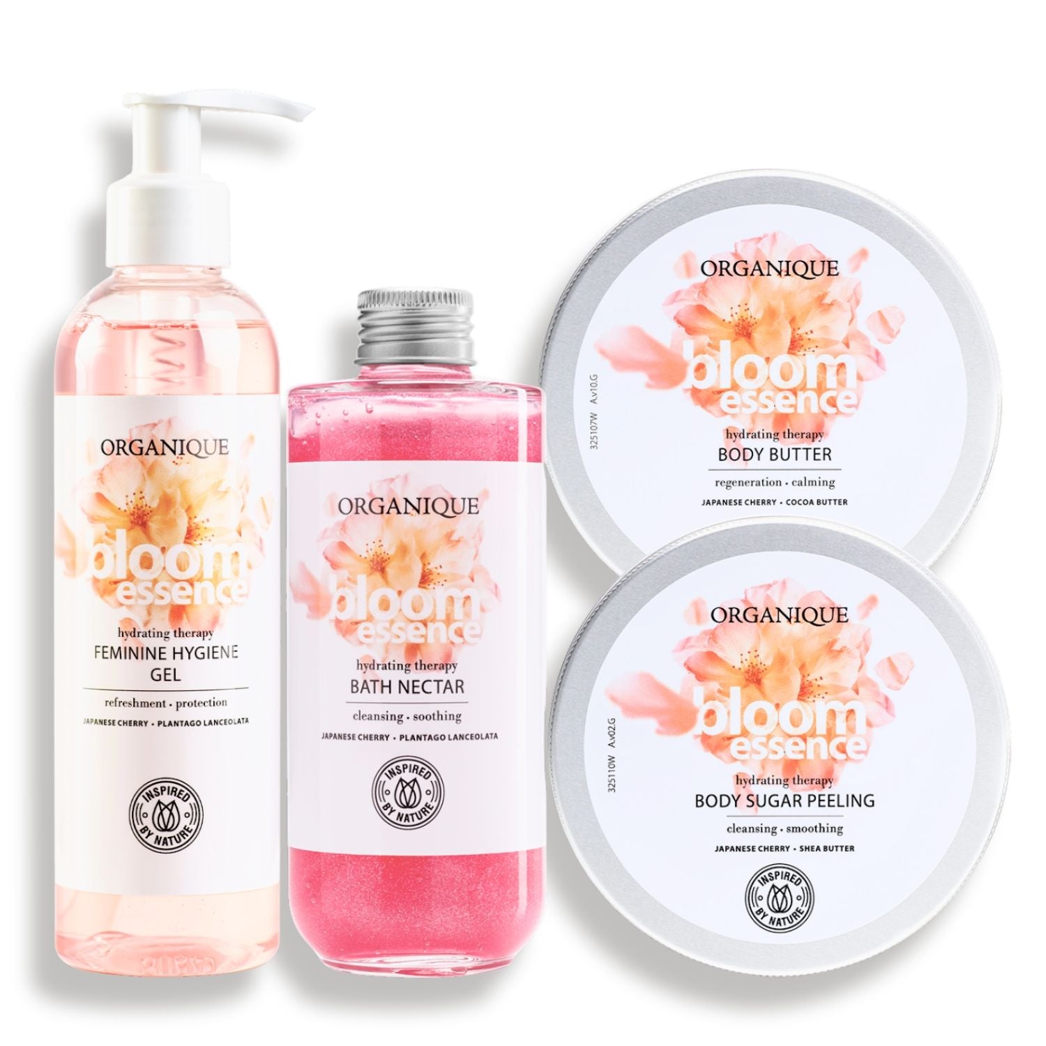 ORGANIQUE Bloom Essence Set DELUXE| Bath Nectar + Body Butter Moisturiser + Body Peeling + Intimate Hygiene Gel