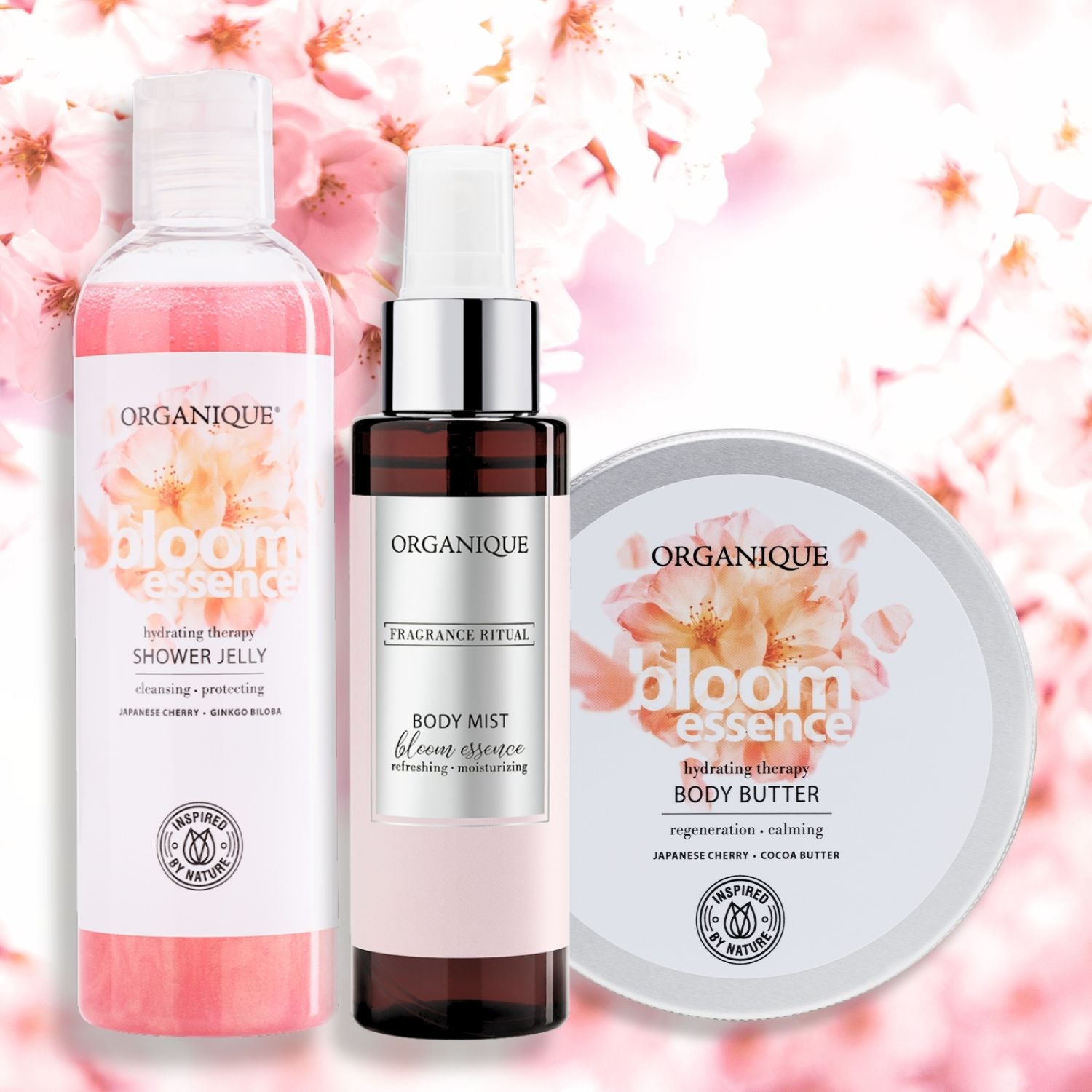 ORGANIQUE Bloom Essence Set SHOWER DELIGHT| Body Butter Moisturiser + Body Mist + Shower Jelly