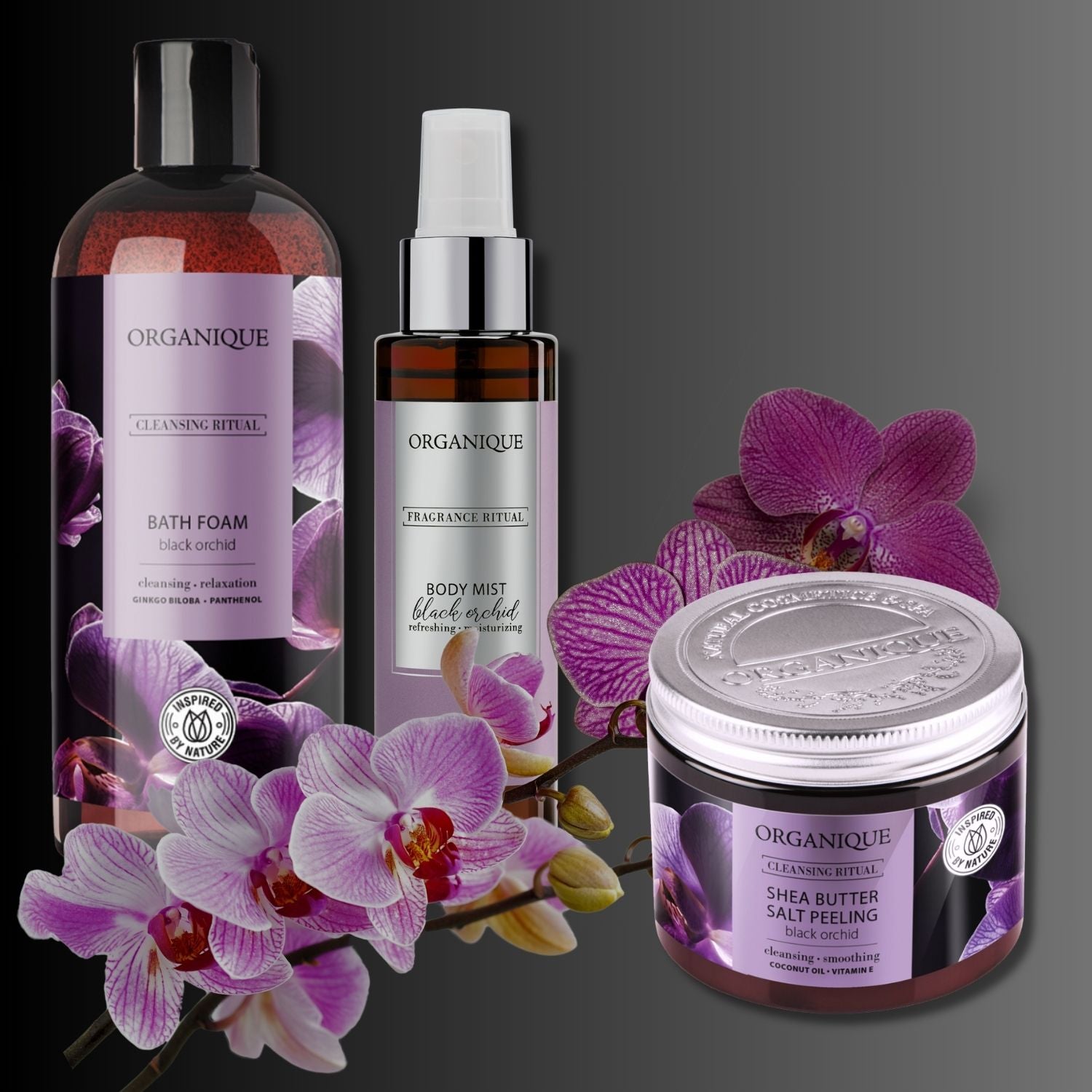 ORGANIQUE Black Orchid Set| Shea Butter Body Balm + Body Mist + Bath Foam