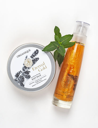 ORGANIQUE Eternal Gold Duo RADIANCE| Body Balm Moisturiser + Illuminating Dry Body Oil